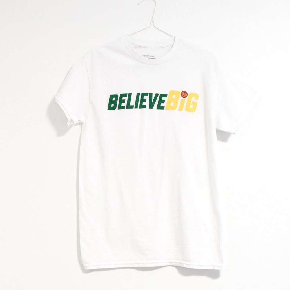 ATHLETIC UNION White "Believe Big" Basketball T-shirt | Size L